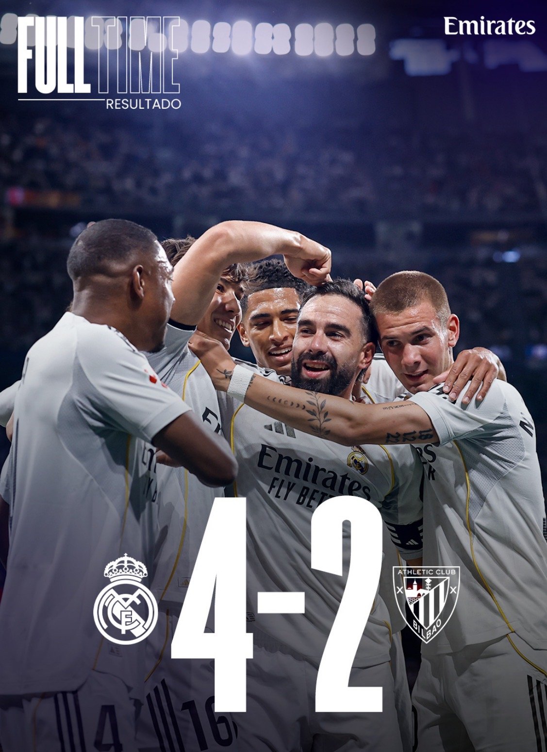 Foto de los jugadores del Real Madrid celebrando tras ganar 4-2 al Athletic Club