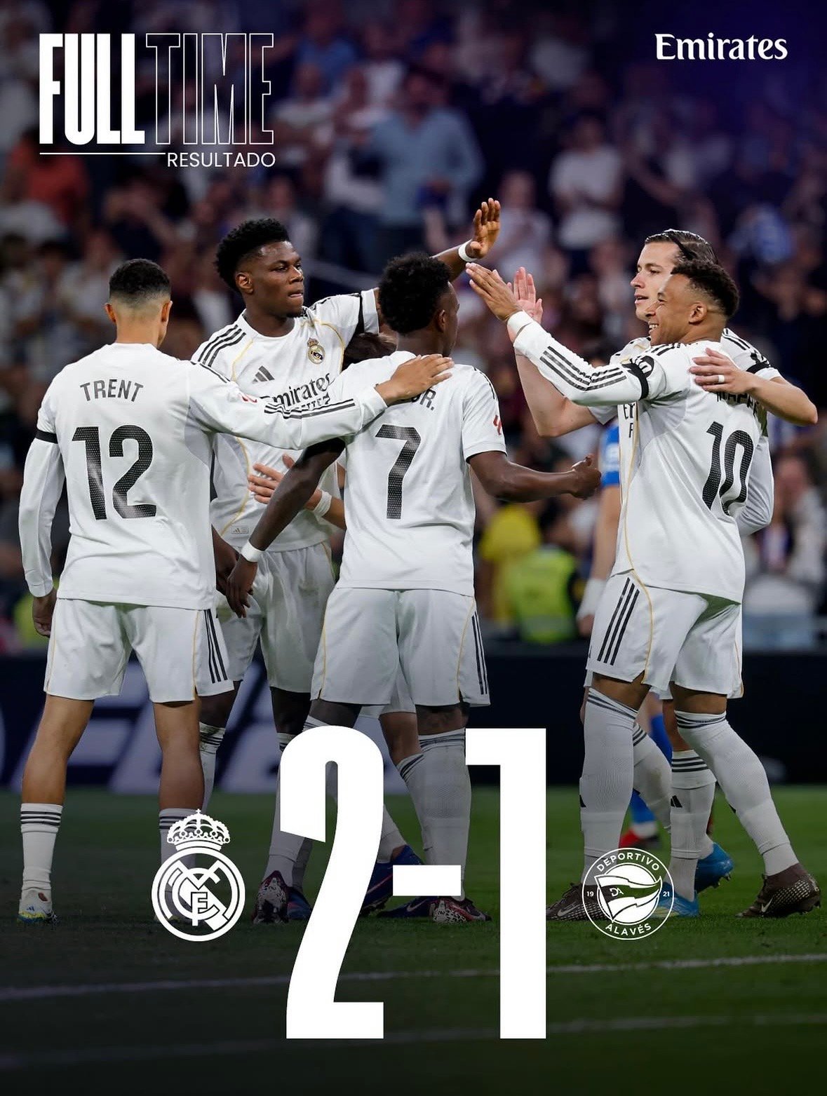 Partido entre el Real Madrid y el Deportivo Alavés, con el resultado final 2-1 a favor del Real Madrid