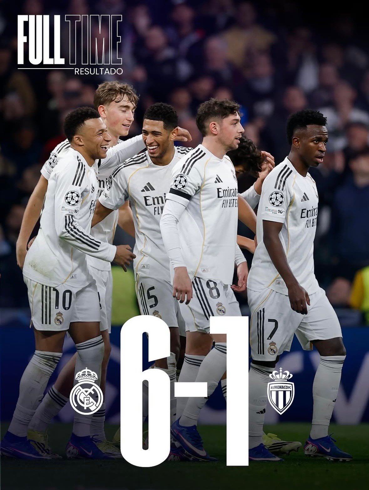 Jugadores del Real Madrid celebrando tras ganar 6-1 al AS Mónaco en la Champions League