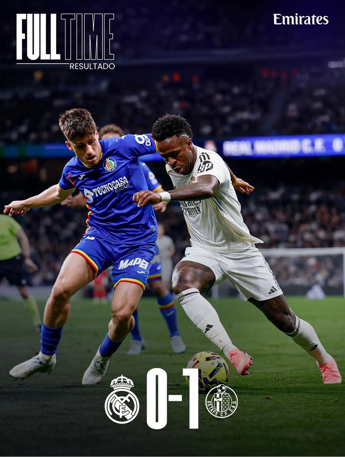 Partido entre el Real Madrid y el Getafe CF, con el resultado final 0-1 a favor del Getafe