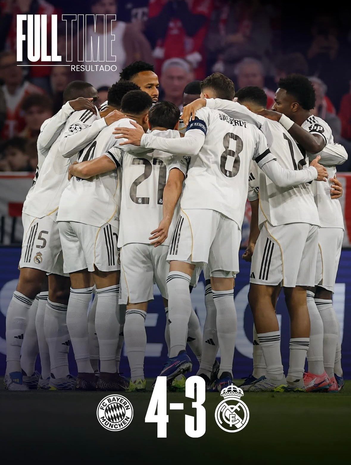 Partido entre el Bayern de Múnich y el Real Madrid, con el resultado final 4-3 a favor del Bayern