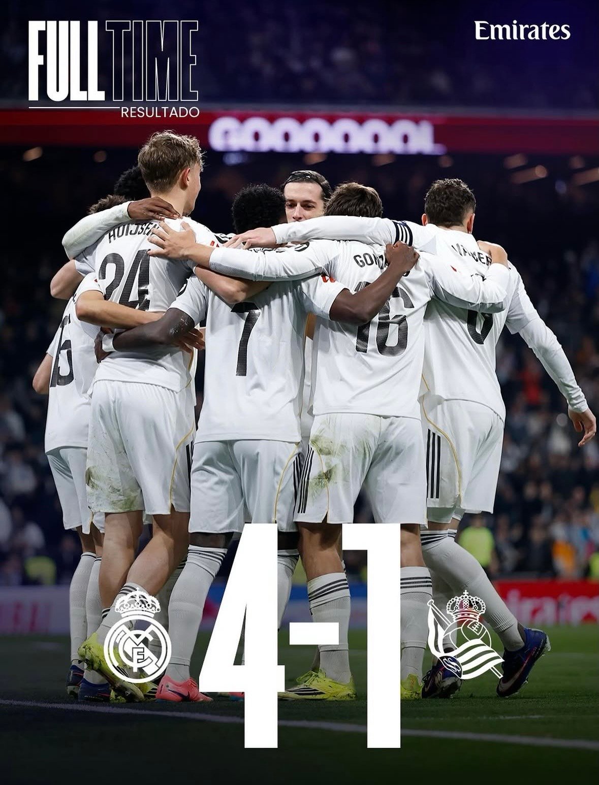 Jugadores del Real Madrid celebrando tras ganar 4-1 a la Real Sociedad