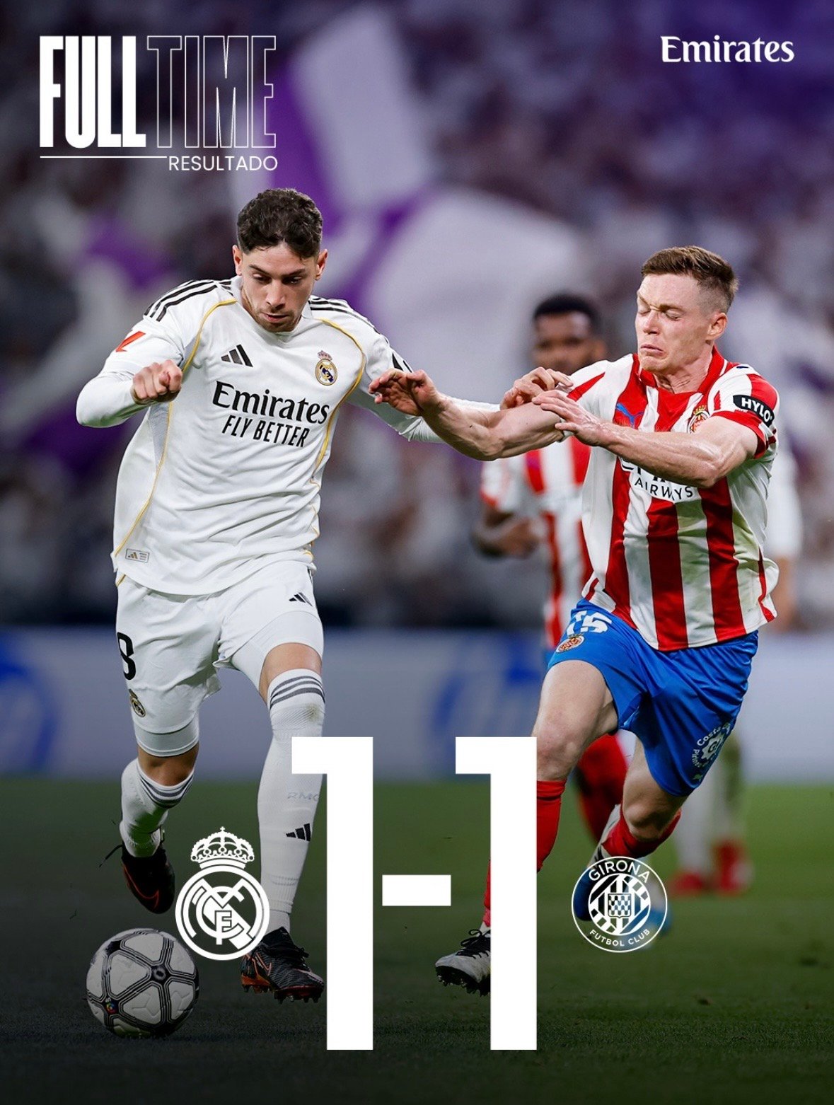 Partido entre el Real Madrid y el Girona FC, con el resultado final 1-1