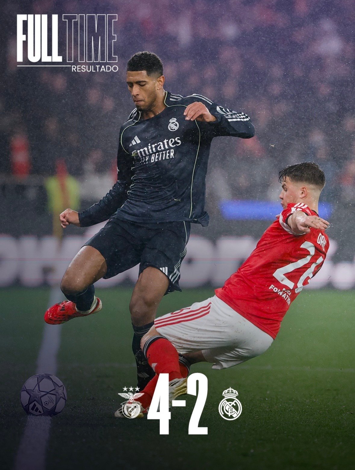 Partido entre el SL Benfica y el Real Madrid, con el resultado final 4-2 a favor del Benfica