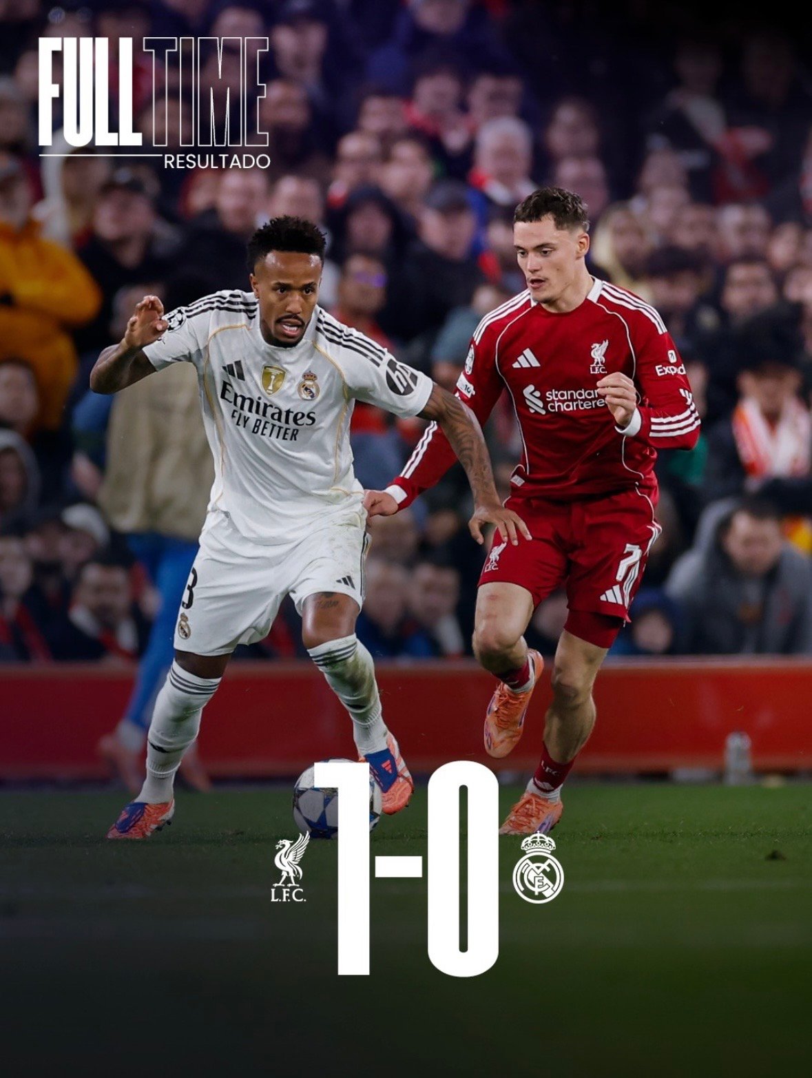 Partido entre el Liverpool FC y el Real Madrid, con el resultado final 1-0 a favor del Liverpool