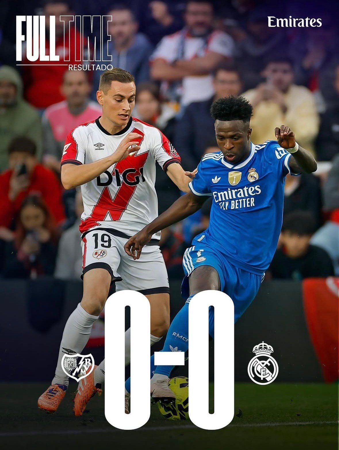 Partido entre el Rayo Vallecano y el Real Madrid, con el resultado final 0-0