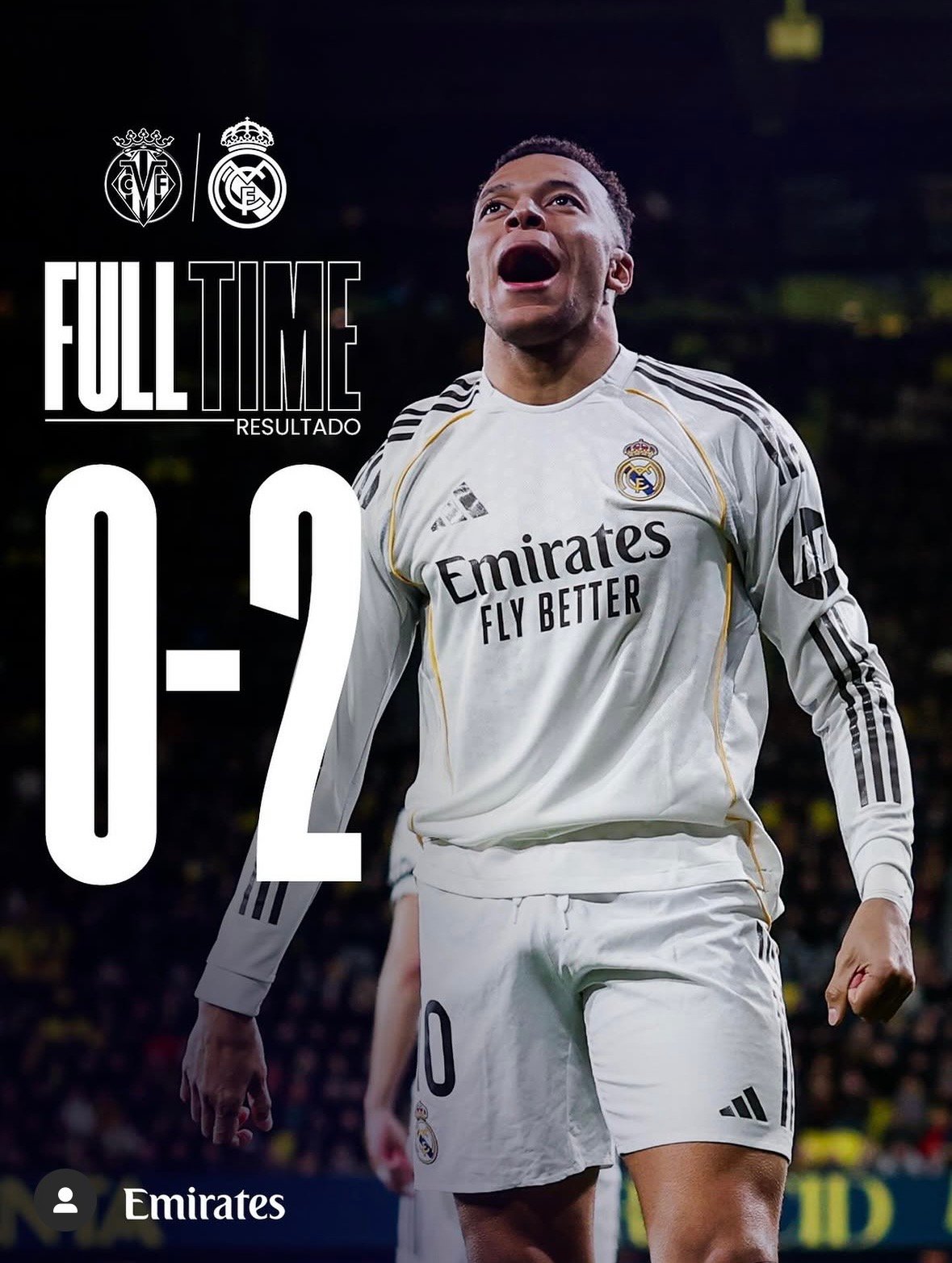Partido entre el Villarreal CF y el Real Madrid, con el resultado final 0-2 a favor del Real Madrid
