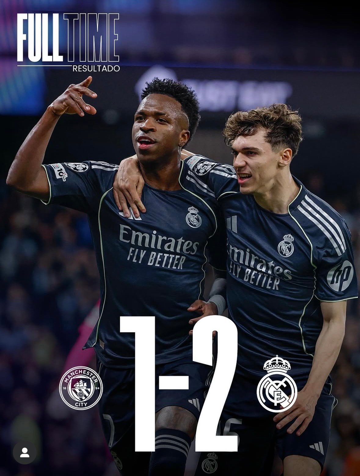 Jugadores del Real Madrid celebrando tras ganar 2-1 al Manchester City en la Champions League